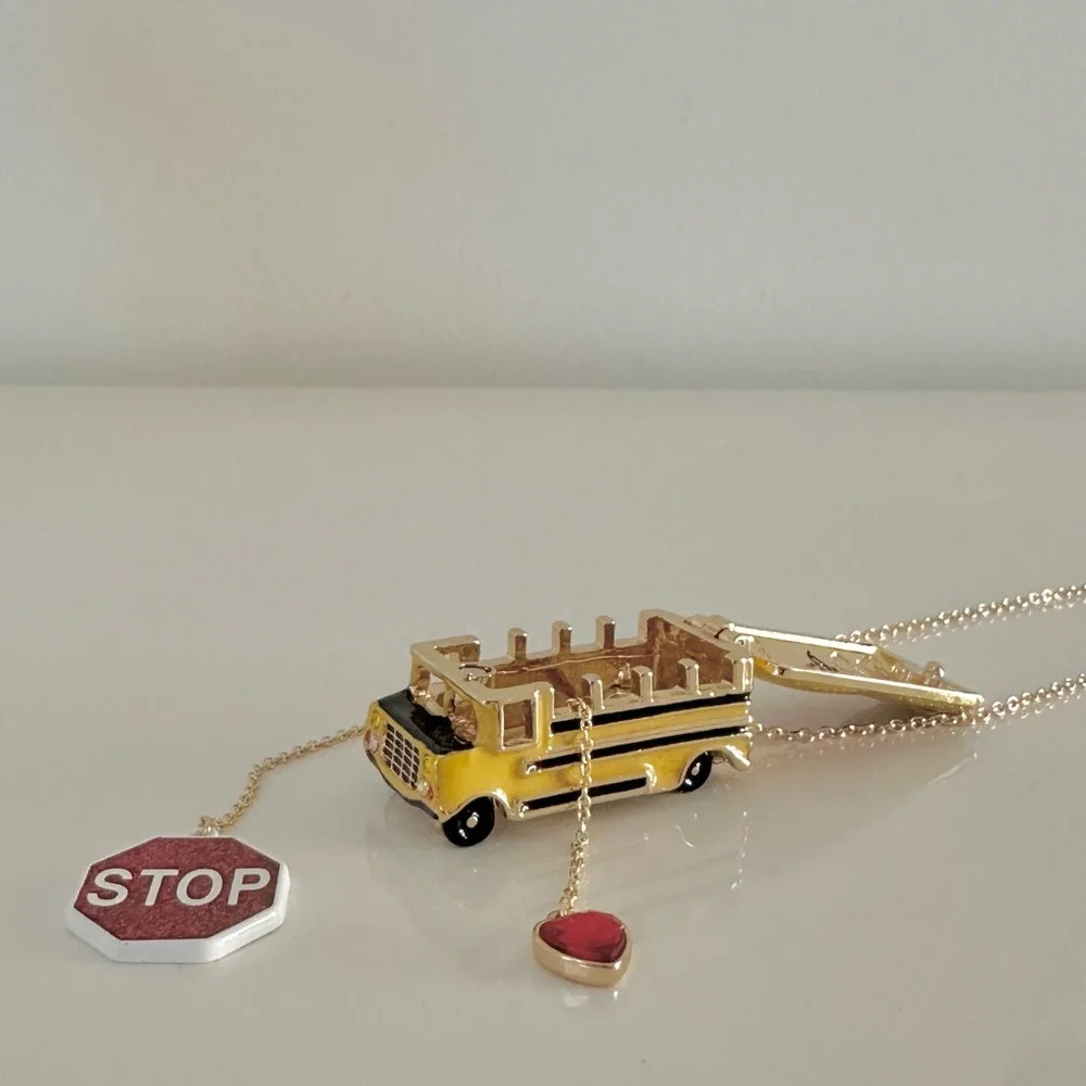 Betsey Johnson BACK TO SCHOOL Gold Tone Yellow Bus Heart Locket Long Nec… - Picture 14 of 14